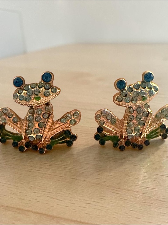 Jewelry - Cute Blue & Green Frog Rhinestone Stud Earrings
